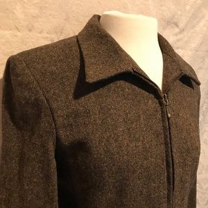 Allen Solly VINTAGE Brown Tweed Jacket Blazer Wool Lined 10 Warm Classy Full Zip